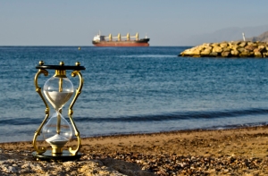 HOURGLASS ON A BEACH OF THE RED SEA, EILAT